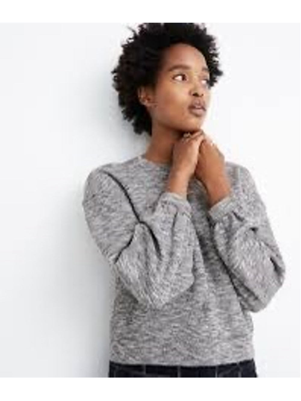 Madewell Grey & White Marled Crewneck Puff Sleeve Textures Sweatshirt Size L